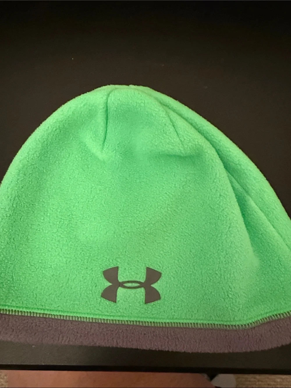 Under Armour Kids Neon Green Fleece Beanie with Gray Trim
